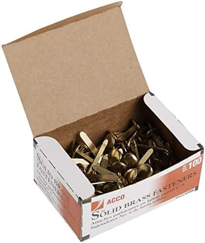 ACCO Solid Brass Fasteners, 1 1/2-Inch Capacity, 100 Count (A7071506) (Pack of 10)