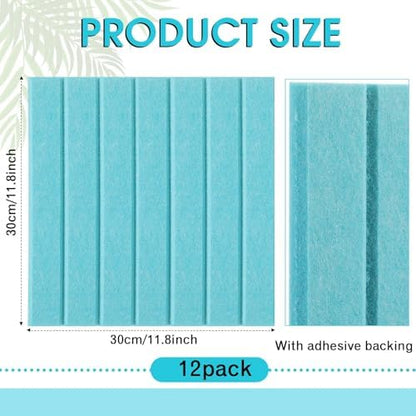 Honoson 12 Pack Felt Bulletin Board Self Adhesive Wall Tiles, Lake Blue