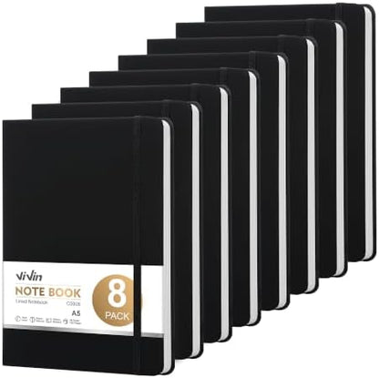 ViVin 8 Pack A5 Hardcover Lined Notebook,192 pg College Ruled 5.5x8.3