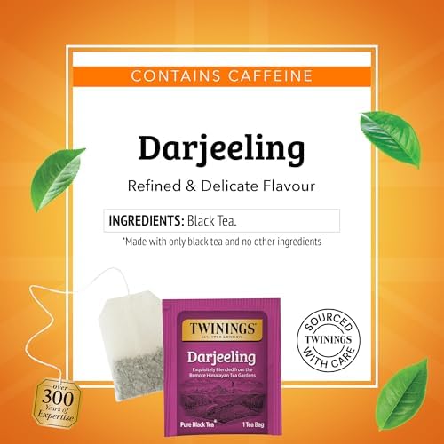 Twinings Darjeeling Black Tea Individually Wrapped Bags, 50 Count (Pack of 6), Delicate Light Taste, Caffeinated, Enjoy Hot or Iced, 300 Teabags