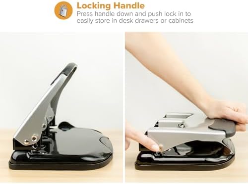 Bostitch Office EZ Squeeze Heavy Duty 3-Hole Punch for Home Office & School, 40-Sheet Capacity, One-Touch Reduced Force, Sleek Silver Design