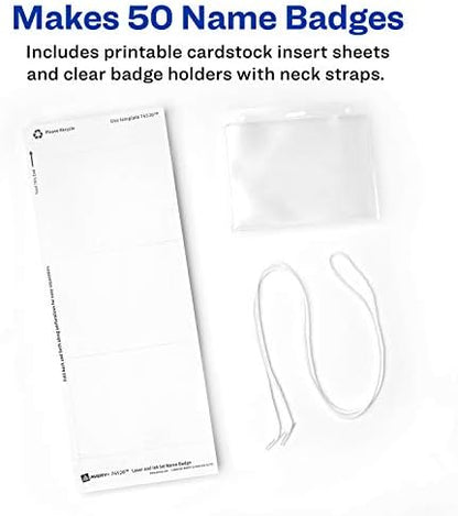 Avery Name Badges with Lanyards, Print or Write, 3" x 4", Badge Holders & Lanyards, 50 Inserts (74520) (Pack of 2)
