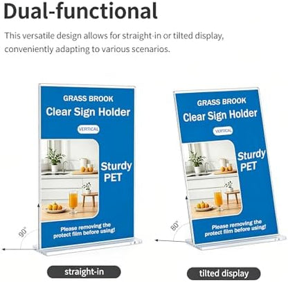 3 Pack 8.5x11 Clear Acrylic Sign Holder, Clear Display, Stand By Straight or Tilted, Vertical Double-Sided Desktop Picture Frame, Menu Holder, Certificate Frame