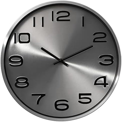 Clockswise Modern Decorative Aluminum Round Wall Clock for Living Room, Kitchen, Dining Room, Silver