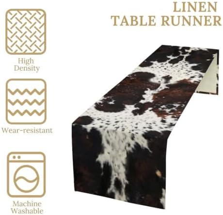 Cow Print Table Runner, Brown Cowhide Print Western Style Table Runner Country Farmhouse Cottage Cow Patten Table Decoration for Home Kitchen Dining, 13x70 in