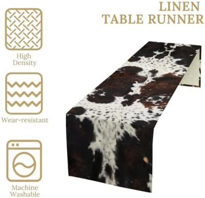 Cow Print Table Runner, Brown Cowhide Print Western Style Table Runner Country Farmhouse Cottage Cow Patten Table Decoration for Home Kitchen Dining, 13x70 in