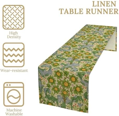 William Morris Original Design Green Table Runner Vintage Floral Table Runner for Dining Table Decor 13 x 90 Inch