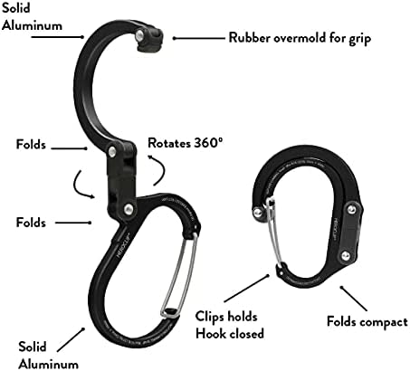 GEAR AID HEROCLIP Carabiner Clip and Hook (Large, Medium, Small, Mini) for Camping & HEROCLIP Carabiner Clip and Hook (Small) for Purse, Stroller, and Backpack, Stealth Black