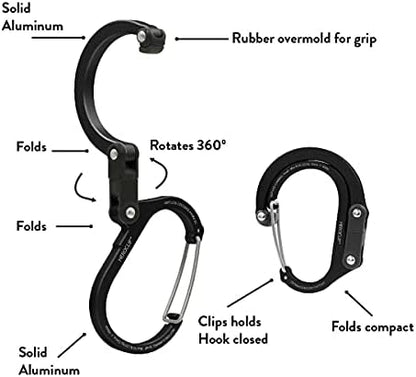 GEAR AID HEROCLIP Carabiner Clip and Hook (Large, Medium, Small, Mini) for Camping & HEROCLIP Carabiner Clip and Hook (Small) for Purse, Stroller, and Backpack, Stealth Black