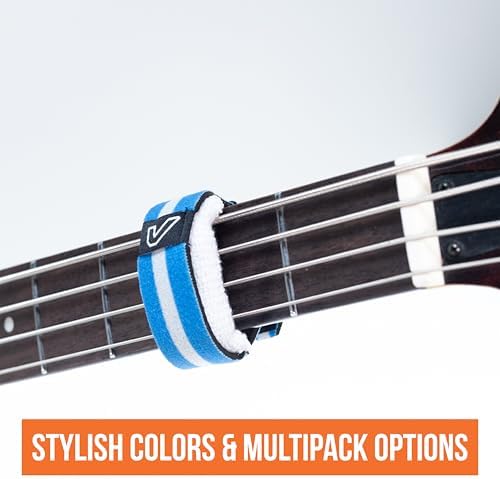 Gruv Gear Fret Wrap & Guitar Mute, Fretwrap for Acoustic, Electric & Bass | String Dampener Recording, Tapping & Practice Accessory (1 Pack, Medium Blue/White, Fits 5 String Bass, 7 String Guitar)