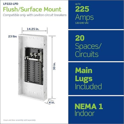Leviton 20 Space, 20 Circuit Indoor Load Center with Main Lugs, LP222-LPD