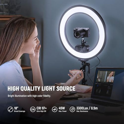 NEEWER 18 Inch Edge Lit Ring Light with Tripod Stand Phone Holder Compatible with iPhone for Video Recording Selfie Makeup Studio Streaming, 45W 2900-7000K APP 2.4G Control Ringlight Lighting, RL45B