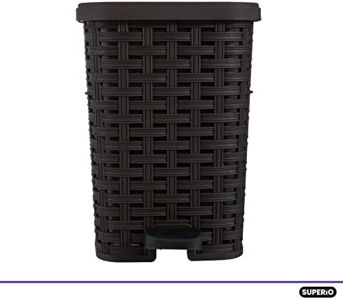 Superio Mini Trash Can with Foot Pedal Small Outdoor Garbage Can with Lid, 1.5 Gallon Plastic Waste Basket for Bathroom, Bedroom, Kitchen, Office, Patio (Wicker Brown 6 QT.), 3 Pack