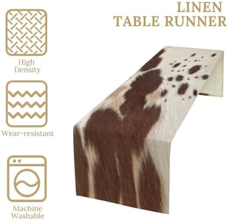 Cow Print Table Runner, Brown Cowhide Print Western Style Table Runner Country Farmhouse Cottage Cow Patten Table Decoration for Home Kitchen Dining, 13x36 Inch