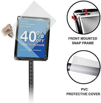 Adjustable Heavy Duty Poster Sign Holder Stand Floor Sign Stand Aluminum Snap Open Frame for 8.5 x 11 inches both Vertical and Horizontal view Displayed Used for Living and Business(Black-2pack)