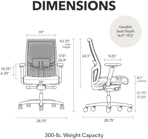 HON Ignition 2.0 ReActiv Ergonomic Office Chair, Lumbar Support, Nimbus