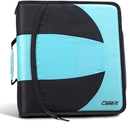 Case-it The Dual 2-in-1 Zipper Binder | Two 1.5-Inch D-Rings, 600 Sheet Capacity, Pencil Pouch & Multiple Pockets | School & Office Organizer with Shoulder Strap | Dual-101 Spearmint