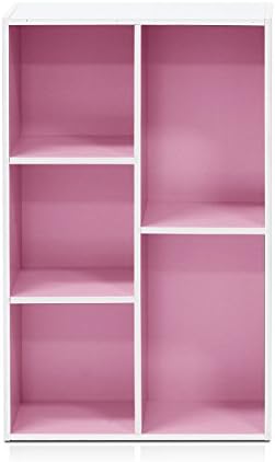 Furinno LUDER Book Shelf, 5-Cube Bookshelf, Reversible Bookcase, 9.4 x 19.5 x 31.5, Easy Assembly, for Living Room, Bedroom, Home Office, White/Pink