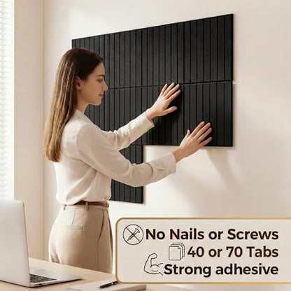 AHEONLAR Felt Bulletin Board 48" x 36", Cork Boards for Walls, 12 Pack Bulletin Board Large Cork Board for Office, Felt Boards with 70 Safe Removable Adhesive Tabs Wall Decor for Home(Black)