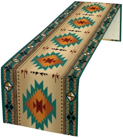 Aztec Southwest Table Runner, Ethnic Style Design Geometric Triditional Kitchen Table Runners Table Setting Decor for Garden Farmhouse Wedding Party Holiday Dinner Home, 13x108 Inch