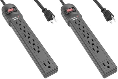 Amazon Basics Surge Protector Power Strip, 6-Outlet, 790 Joules, Circuit Breaker, LED Indicator Light, 6ft Extension Cord, Black (Pack of 2)