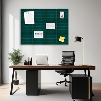 12 Packs Dark Green Felt Pin Board, Large 12" Bulletin Board with 30 Push Pins, Felt Board Slat Wall Paneling for Office Home Kitchen, Self-Adhesive Corkboard Tiles for Classroom Message Photos Memos