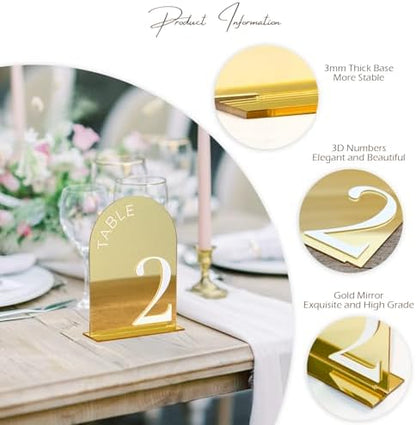 Gold Mirror Arch Wedding Table Numbers 1-15 with Stands