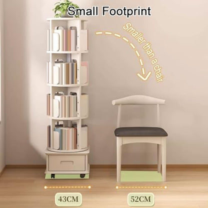 GAMAK Small Bookshelf with Storage for Kids 2-4 Tier Rotating Bookshelf with Brake Wheels 360° Display Wood Book Shelf Organizer for Bedroom Living Room Study Room (Size : Three)