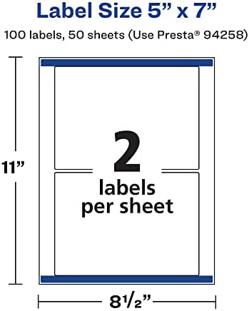 Avery Printable Durable White Rectangle Labels, Sure Feed Technology, 5" x 7", Waterproof Labels, Laser & Pigment-Based Inkjet Compatible, 100 Total, Great for Product Branding, Marketing, and More