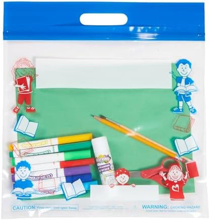 Really Good Stuff Press and Seal Storage Bags, Set of 12, 15" L x 14.5" W | Extra Large Thick Plastic, Classroom Book Bags For Kids, Reading Pouch, Toy Buddy