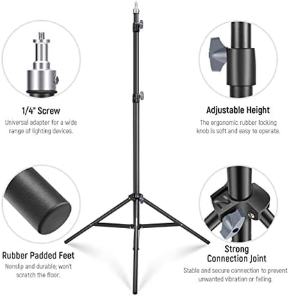 NEEWER Photography Light Stand 2.85-6.6ft/87-200cm, Spring Loaded Aluminum Tripod Stand with ø28mm Thicker Tube Diameter for Ring Light/LED Light/Strobe Flash/Softbox, Max Load 22lbs, ST-200