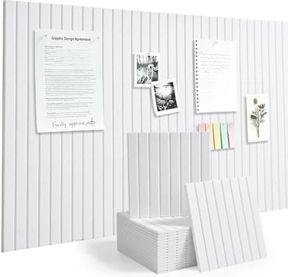 Slat Felt Wall Tiles (12 Pack) - 11.8"x11.8" Self-Adhesive Bulletin Board for Wall, Acoustic Panels for Sound Dampening, Modern Black Pin Board, Home Office Decor (30x30cm)