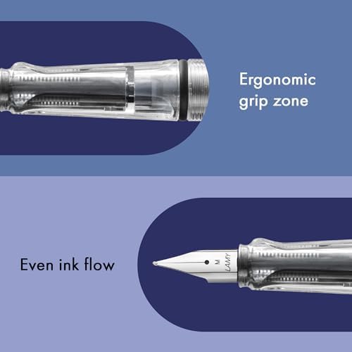 LAMY safari vista - Fountain Pen with ergonomic grip & polished steel nib in size B - ideal for any Writing & Calligraphy - including LAMY T 10 blue cartridge - Right-Handed