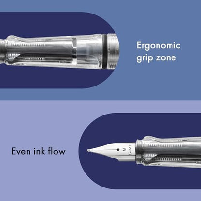 LAMY safari vista - Fountain Pen with ergonomic grip & polished steel nib in size B - ideal for any Writing & Calligraphy - including LAMY T 10 blue cartridge - Right-Handed