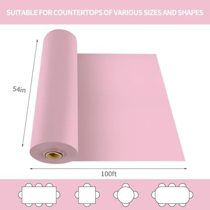 CXPSINC 54 Inch X 100 Feet Plastic Table Cover Roll Disposable Tablecloth with Slide Cutter for All Type/Shape Tables | Party, Banquet, Birthdays, Weddings(Pink, 100 Feet)