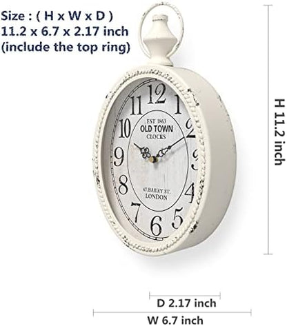 Menterry Small Retro Oval Wall Clock Antique Old Design,White Vintage Style