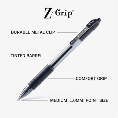 Zebra Pen Z-Grip Retractable Ballpoint Pen, Black/Blue, 1.0mm, 18-Pack