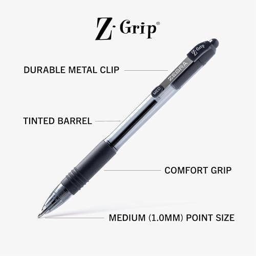 Zebra Pen Z-Grip Retractable Ballpoint Pen, Black, Blue, Red, 1.0mm, 24-Pk