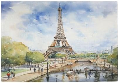 ALAZA Paris Eiffel Tower Tower Watercolor Set of 4 Placemats Rectangle Table Mat for Dining Table Restaurant Kitchen Home Decor, 12" x 18"