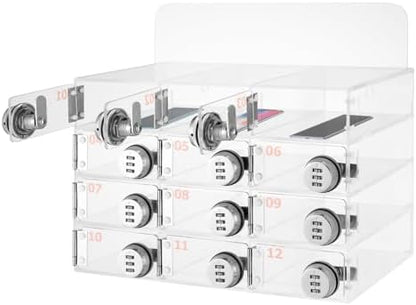 Cell Phone Locker Box,12 Slots Cell Phone Storage Locker, Clear Acrylic Storage Cabinet Wall Mounted for School Factory Office