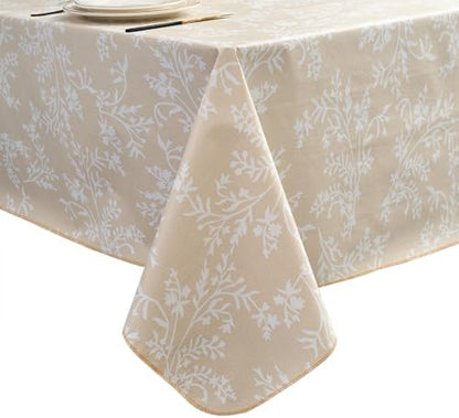 LIBERECOO Vinyl Tablecloth with Flannel Backing –Indigo Botanical Charm, Waterproof, Wipeable, Durable Table Cover – 4 Colors