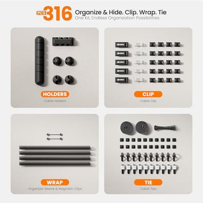 EUREKA ERGONOMIC 316PCS Under Desk Metal Cable Kit, Black