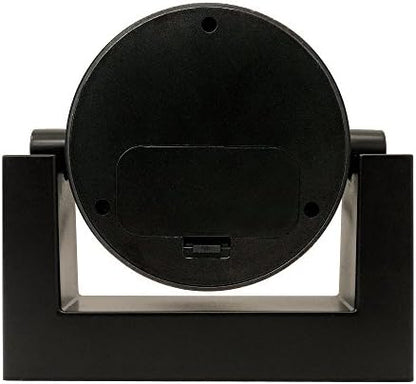 Timekeeper Small Desktop Swivel Clock for Desk, Battery Operated, 6.75" Wide x 2" Tall, Black Frame White Face