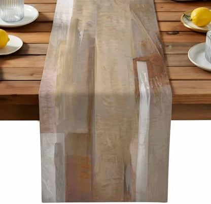 Brown Graffiti Art Table Runner Dresser Scarf 13 x 36 Inch Abstract Mottled Color Block Geometric Table Runners Non-Slip Heat Resistant Kitchen Dining Table Decor for Home Holidays Indoor Outdoor