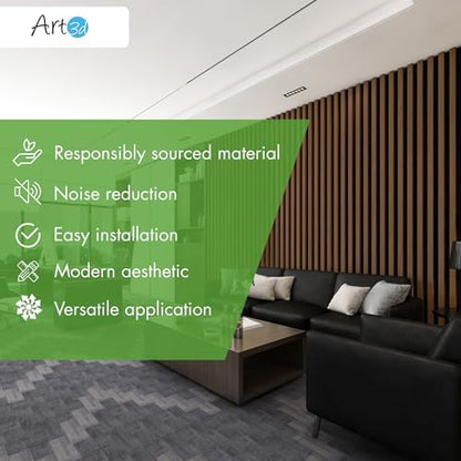 Art3d 20-Pack 12" x 24" Soundproof Wood Slat Panels, 40 sq.ft Acoustic Wall Panels, 3D Wall Panels with Wood Slat Design, Decorative Wood Wall Panel for Accent Walls-Deep Walnut