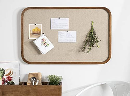 Kate and Laurel Hutton Transitional Pinboard, 20 x 30, Rustic Brown, Radius Rectangle Wall Organizer with Fabric Pinning Surface