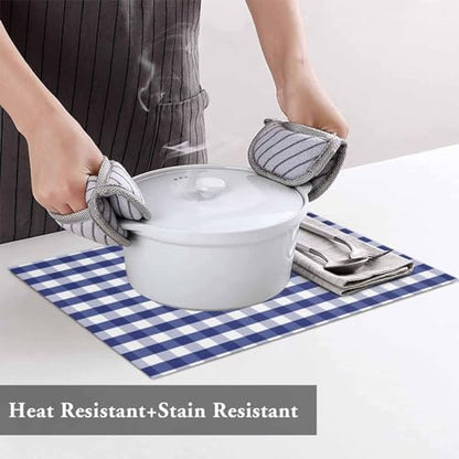 Rustic Navy Blue White Buffalo Check Plaid Pattern Placemats Set of 4, Farmhouse Heat Resistant Washable Table Place Mats Cotton Table Linens Party Holiday Decor for Kitchen Dining Outdoor Indoor