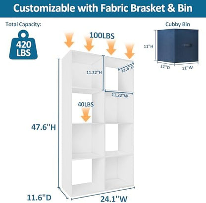 PrimeZone 8 Cube Storage Organizer, Stackable Wood Cubby Bookshelf, White