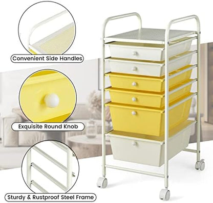 COSTWAY 6-Drawer Rolling Storage Cart, Art Craft Tools Organizer on Wheels
