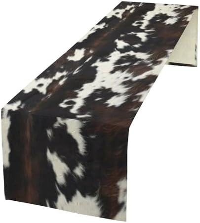 Cow Print Table Runner, Black White Cowhide Print Western Style Table Runner Country Farmhouse Cottage Cow Patten Table Decoration for Home Kitchen Dining, 13x60 Inch